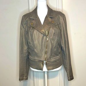 WHBM Coated Moto Jacket with Gold Trim
